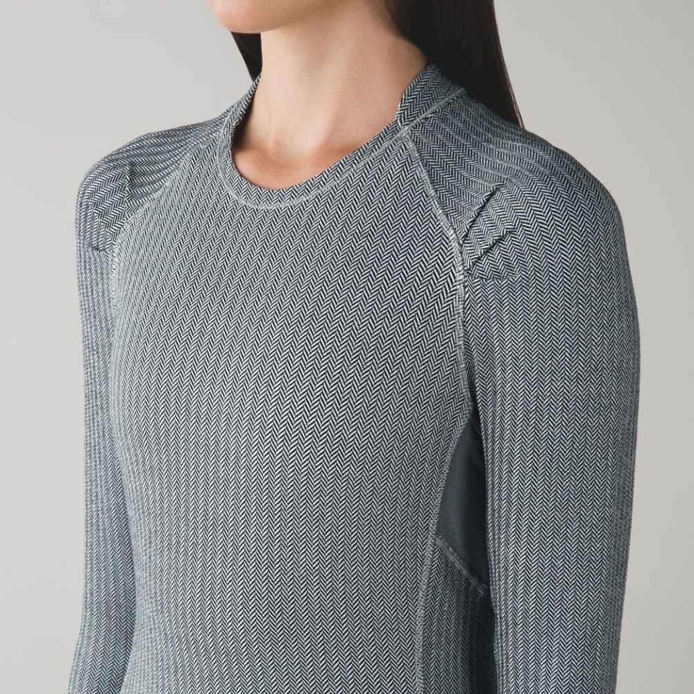 Lululemon Think Fast Long Sleeve Heathered Herringbone Silver Spoon Blk - Picture 4 of 11